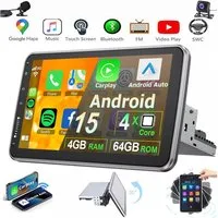 ESSGOO 4+64G Android 15 Autoradio 1 DIN 360° Drehbar Bildschirm Carplay Autoradio (RDS, 10,1, BT, NAVI, Digitalradio (DAB), SWC)