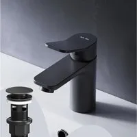 AM.PM Waschtischarmatur Badarmatur X-JOY Bad-Armatur mit Klick-Ablaufgarnitur Wasserhahn (Waschbeckenarmatur Mischarmatur, Mischbatterie inkl. 2 x G 3/8-Anschluss, Farbe: Schwarz) Einhebelmischer für warmes und kaltes Wasser