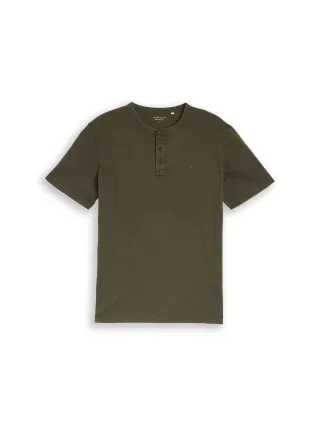 Tom Tailor - Henley T-Shirt mit Logo-Print green tonal stripe - Gr. - XL