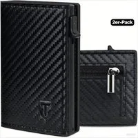 TEEHON Geldbörse Geldbeutel Herren, Slim Wallet mit Münzfach (Kartenetui mit RFID Schutz, Portmonee Geldbeutel Herren, 2-tlg., Herren Geldbörse mit Magnetischem Verschluss), Kreditkartenetui Klein with Gift Box - Carbon Schwarz