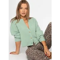 SASSYCLASSY Cardigan Cardigan mit V-Ausschnitt für Damen Weiche Strickjacke mit goldfarbenen Knöpfen Braun Grün Rosa Schwarz