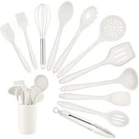 LuxusKollektion Kochbesteck-Set Küchenhelfer Set 12 Silikon Antihaft Kochbesteck Weiß