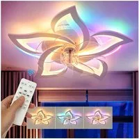 oyajia Deckenleuchte Leise Deckenventilator mit Beleuchtung, 60W / 85W LED Deckenleuchte, mit RGB Hintergrundlicht, LED fest integriert, Naturweiß, Kaltweiß, Warmweiß, LED Deckenbeleuchtung mit Ventilator,5 Lichter Design Deckenventilator