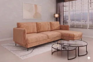 Ecksofa Designersofa HELMER Stoff Vibe Terraccota Ottomane Rechts