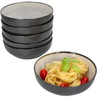 MamboCat Servierschale 6x Reactive Glaze Dark Cement Bowl-Schale 500ml Schüssel Grau, Steingut