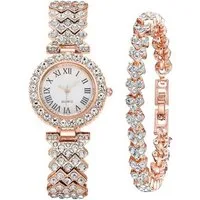 VEKROBOT Quarzuhr Elegantes Damenuhren Set mit künstlichen Diamanten Quarzuhr Modisch, (1-tlg), Funkelnde künstliche Diamanten Armbanduhr