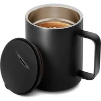 EXTSUD Thermobecher Kaffeebecher 400 ml Thermobecher Campingbecher Camp Mug, 1-tlg., Edelstahl, 316 Edelstahl Teetasse mit Henkel und Schiebedeckel