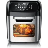 Arendo Heißluftfritteuse mit Zubehör, Airfryer 12L, 4in1 Edelstahl Heissluftfritteuse XXL, 1800 W, Mini Backofen, Grill, Dörrautomat, Fritteuse ohne Öl, Umluft Drehgrill