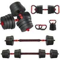 TEENO Hantel-Set 6‑in‑1‑Hantel‑Set für Heim‑Fitness, Verstellbare Gewichte, 30 kg, mit Kugelhanteln, Langhanteln, Liegestütz-Rack