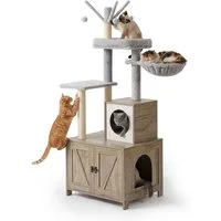 relaxdays Kratzbaum mit Katzenklo Schrank 150 cm, Holzoptik-Weiß