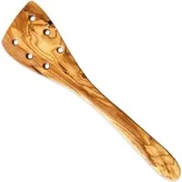 Olivenholz-erleben Pfannenwender mit Löchern aus Olivenholz – Länge ca. 30 cm, robust & stilvoll, Mit Abtropflöchern – sie verhindern Verspritzen von heißem Fett