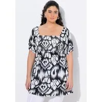Ulla Popken Spitzenbluse Smokbluse A-Linie Carree-Ausschnitt Halbarm