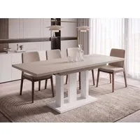 Endo-Moebel Säulen-Esstisch "Appia White" 130-210cm ausziehbar, erweiterbar, modern (1 Tisch), 2 Erweiterungsplatten, für 4, 6 oder 8 Personen, weiße Beine