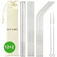 natumo Trinkhalme Edelstahl Strohhalm Set 12 Stück + 2 Bürsten, (13-tlg)