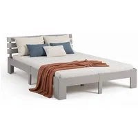 Homestyle4u Massivholzbett 90x200 120x200 140x200 160x200 180x200 Doppelbett Kopfteil Lattenrost (Set, mit Lattenrost, Grau), 160x200, modern, stabil