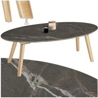 tectake Couchtisch Ovaler Wohnzimmertisch, Marmoroptik, höhenverstellbare (Sofatisch Acerra, 1-St., in natur), 100 x 50 x 34,5 cm, massive Holzbeine, wetterfest, Belastbarkeit 75 kg