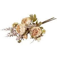 Kunstblume Englische Rosen Blumenstrauß 59 cm Cremeweiß mit Eukalyptus Rose, matches21 HOME & HOBBY, Höhe 59 cm, Kunstblumen wie echt für Herbstdeko