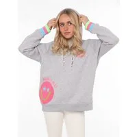Zwillingsherz Hoodie "Always Happy" Smiley aus Frottee, Neon-Details, Kapuze, Langarm