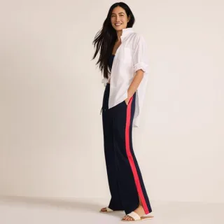 Gerade Jerseyhose mit Kontraststreifen für Damen in Petite-Größe, Damen, size: petite, Blau, Baumwolle, by Lands' End