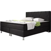 inter Boxspringbett Boston 180x200 cm Webstoff mit 7 Zonen Taschenfedernkern und Topper (180x200 cm, Schwarz mit 7 Zonen Taschenfedernkernmatratzen und Topper), Taschenfederkern-Komfort, gepolstertes Kopfteil, inklusive Matratzen