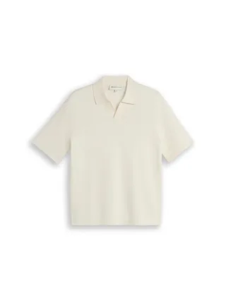 Denim Tom Tailor - Piqué Strick-Poloshirt aus Baumwolle Wool White - Gr. - L