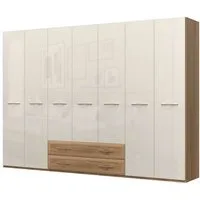 OTTO home Kleiderschrank Gala, beige hochglänzend UV lackiert, kratzfest, FSC-zertifiziert (abgerundete Schubladen aus MDF im Holzdekor, soft-close) hoher Schrank (224cm), wahlweise in 4 Breiten, Made in Europe