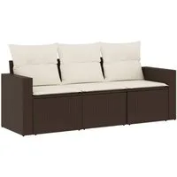 vidaXL Gartenlounge-Set 3-tlg. Garten-Sofagarnitur mit Kissen Braun Poly Rattan, (1-tlg)