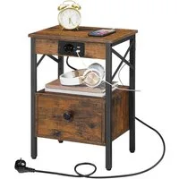 Hoobro Nachttisch mit Ladestation (40×30×60 cm, klappbare Schublade, verstecktes Kabelmanagement), USB-A/USB-C & Steckdose, Nachtschrank im Industrial-Design