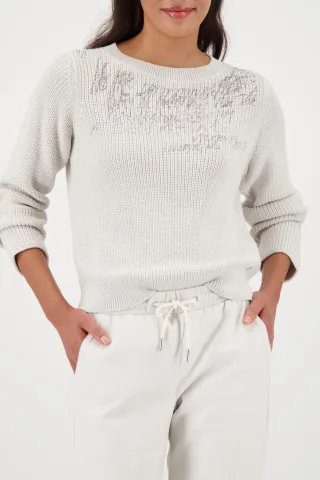 monari - Strickpullover mit Schriftmuster pearl - Gr. - 40