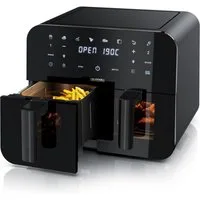 Arendo Heißluftfritteuse XXL Doppelkammer Airfryer 9L, Dual Zone, Sichtfenster mit Beleuchtung, 2400 W, mit Zubehör, Touchscreen, 3D Umluftsystem, fettarmes gesundes Kochen