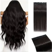 LuxusKollektion Echthaar-Extension Clip In Extensions Echthaar 5 Clips 1B Natürliches Schwarz 55cm-55g