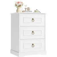 Homfa Nachttisch Nachtschrank Nachtkommode Nachtkonsole (1-St), mit 3 Schbuladen, Beistelltisch Landhausstil, 45,5x38x64cm, Weiß