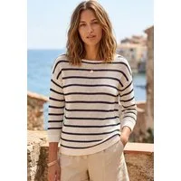 Laura Scott 3/4 Arm-Pullover perfekt für den Frühling leichter Sommerpullover aus modernem Lochstrick mit Streifen