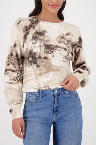 monari - Strickpullover mit Savannen Print sand gemustert - Gr. - 46