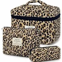 FOUORTUNATE-BEE Kosmetiktasche 3er Set Leopard Kosmetiktaschen für Damen (3-tlg), Klassische Kosmetiktaschen im Leopardenmuster für Frauen