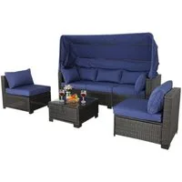 HTI-Living Gartensofa Outdoor Sofa Eleni Braun/Blau, Set 6 Teile, Loungemöbel Gartenlounge Terrassenmöbel