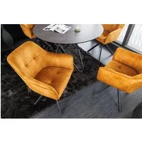 riess-ambiente Esszimmerstuhl LOFT senfgelb/schwarz – Samt, drehbar, Metall-Füße, mit Armlehne (Einzelartikel, 1 St), mit 180° Drehfunktion und Autoreturn – ideal für Dein Esszimmer