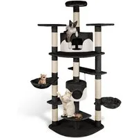 tectake Kratzbaum Katzenbaum Fippi 201 cm Diverse Farben schwarz-Weiss, Vielseitig mit robusten Sisalstangen und Plüschoberfläche
