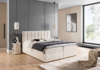 Boxspringbett Schlafzimmerbett DOMINGA PREMIUM 160x220cm Stoff Coral Creme