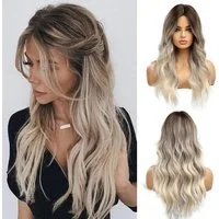 LuxusKollektion Kunsthaarperücke Perücke Damen Locken Synthetikhaar hitzebeständig Ombre Braun zu Blond