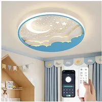 RRBEST Deckenleuchte LED Kinder Deckenlampe, Stern Mond Deckenleuchte Mit Fernbedienung, Warm, Natural, Kalt, Kinderzimmer Dimmbar Deckenleuchten, Schlafzimmer Lampe