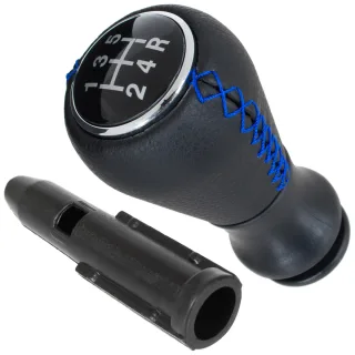 Schaltknauf Knauf 5-Gang Schwarz mit blauer Naht + Adapter Hülse für Citroen C2 C3 I II III Picasso C4 I II Picasso C5 I II III C8