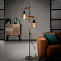Nettlife Stehlampe Vintage Holz schwarz 151 cm hoch 2-flammiges, LED wechselbar, für Wohnzimmer schlafzimmer Esszimmer Büro
