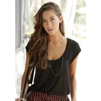 LASCANA V-Shirt mit breitem Gummizugbund, T-Shirt mit V-Ausschnitt, Basic