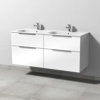 Sanipa 3way Waschtischunterbau zu Geberit Renova Plan Slim Waschtisch mit 4 Auszügen, Weiß-Glanz UF68978