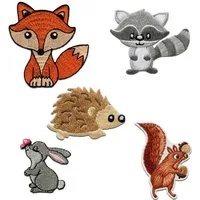 Catch the Patch Aufnäher Bügelbild, Aufbügler, Applikationen, Patches, Flicken, zum aufbügeln, Polyester, Aufnäher für Erwachsene - Wald Tiere Set 5 Stück Fuchs Igel