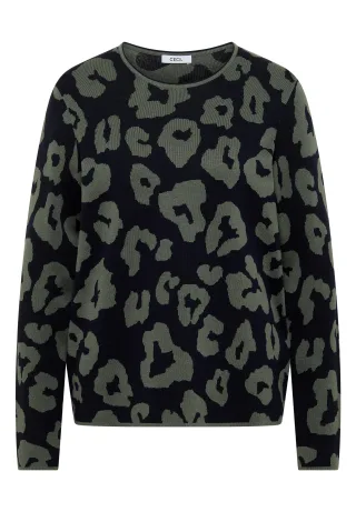 CECIL - Pullover mit Rundhals und Leo-Muster urban dark blue - Gr. - M
