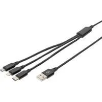3-in-1 Ladekabel, USB-A > Lightning + USB-C + Micro-USB schwarz, 1 Meter, PD, Laden mit bis zu 10 Watt