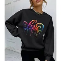 RMK Rundhalspullover Damen Pulli Pullover Hoodie Longsleeve Oversize Loose Fit Liebe mit "Love" Print, Rundhals Ausschnitt
