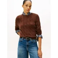 Tommy Hilfiger Strickpullover SOFT WOOL CABLE C-NK mit Zopfmuster, aus reiner Wolle